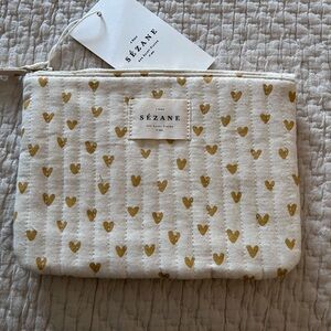 Sezane White and Gold Heart Cosmetic Bag